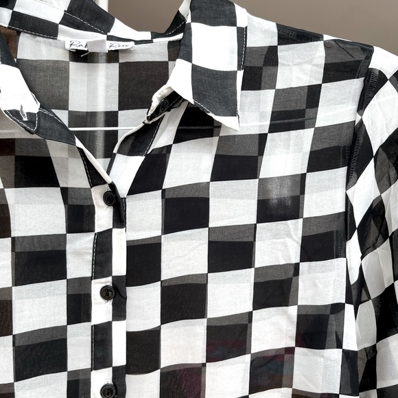 Rabbit Rose sheer checkered blouse, black and white. Size medium. - Picture 2 of 2